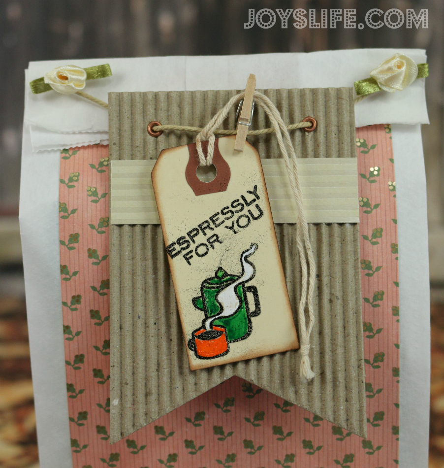 Lunch Bag Turned Coffee Gift Bag #coffee #gift #giftbag #joyslifestamps #sei #diy