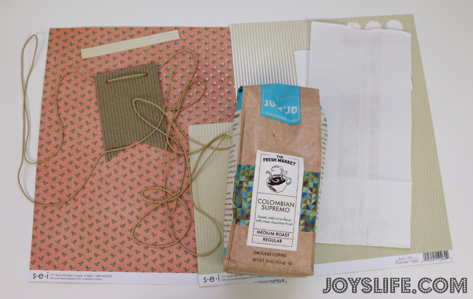 Lunch Bag Turned Coffee Gift Bag #coffee #gift #giftbag #joyslifestamps #sei #diy
