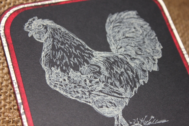 Cri-Kits Gel Pens Rooster Sketch Card with Sizzix Eclips