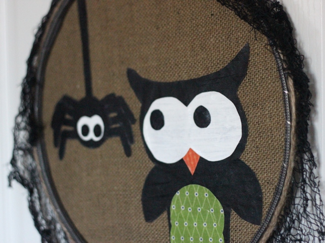 Halloween Wall Hanging from Upcycled Lamp Shade & How to Paint Fabric
