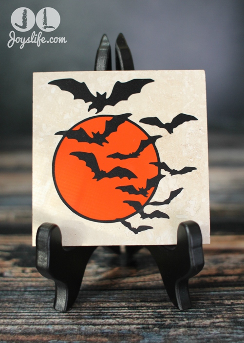 Vinyl Bat Swarm Travertine Tile Drink Coaster