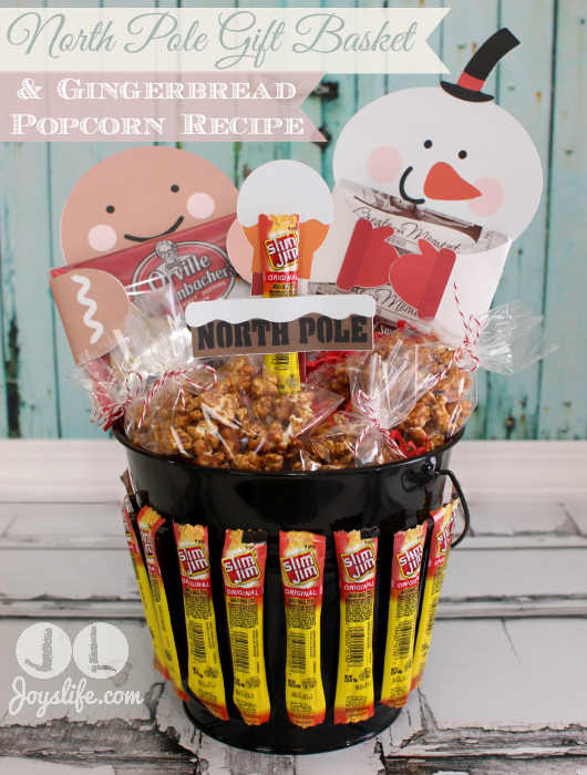 North Pole Gift Basket and Gingerbread Popcorn Recipe #EasyGifts #shop