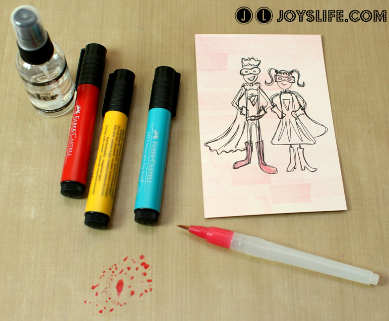 Dynamic Duo Card with Silhouette Sketch Pens #SilhouetteCameo #JoyslifeStamps #SilhouetteSketchPens #SuperHero #FaberCastell #DesignMemoryCraft