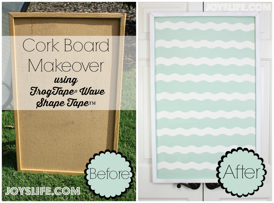Cork Bulletin Board Makeover using FrogTape® Shape Tape™ #ShapeTape #ad #corkboard #diy #makeover