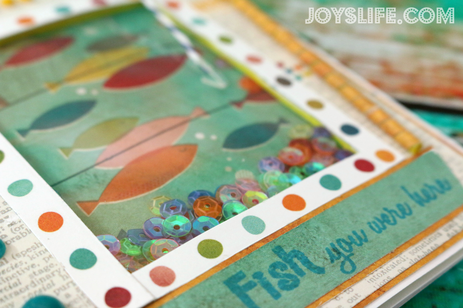 Xyron & Perfect Paper Crafting Blog Hop - Fish You Were Here Sequin Shaker Card #Xyron #PerfectLayers #Joyslifestamps #Sequin #ShakerCard #fishingcard