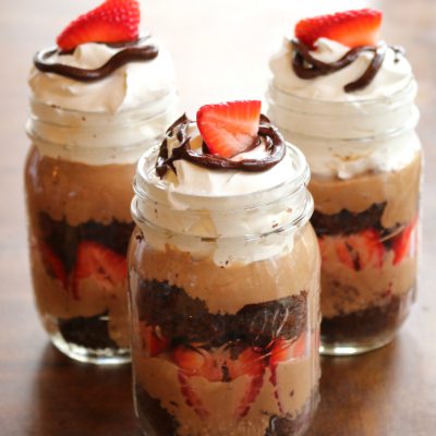 Chocolate Hazelnut Strawberry Trifle in Mason Jars #AddCoolWhip #shop #cbias #recipe #masonjars #trifle #chocolate