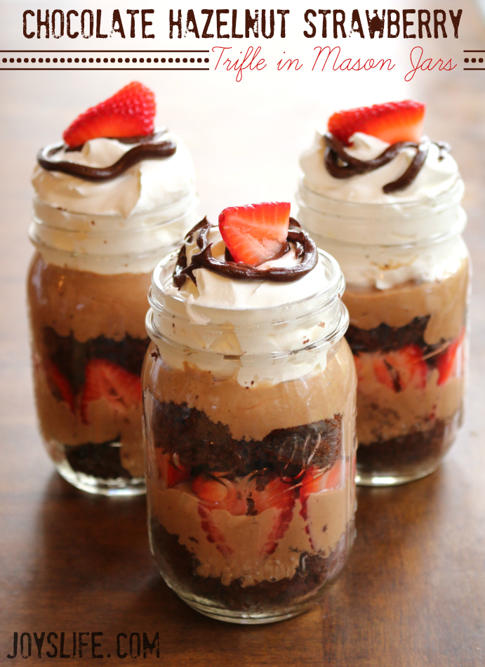 Chocolate Hazelnut Strawberry Trifle in Mason Jars #AddCoolWhip #shop #cbias #recipe #masonjars #trifle #chocolate