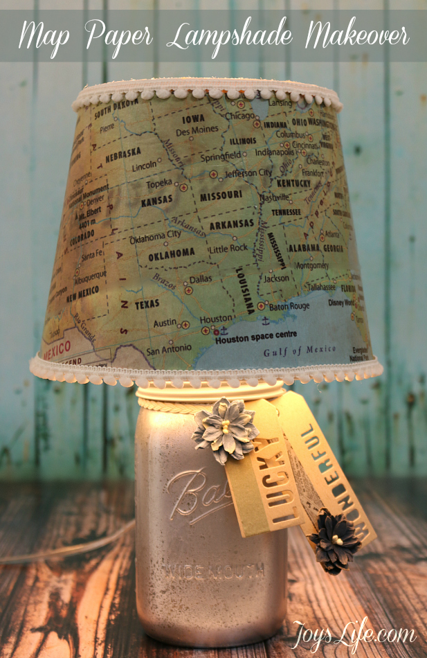 Map Paper Lamp Shade Makeover #ModPodge #DIY #lampshade