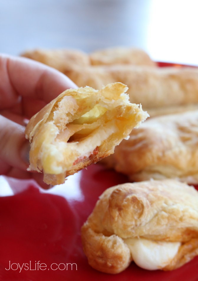 Easy Puff Pastry Pizza Sticks with Crystal Farms Cheese #CrystalFarmsCheese Dierections #giveaway #LeCreuset