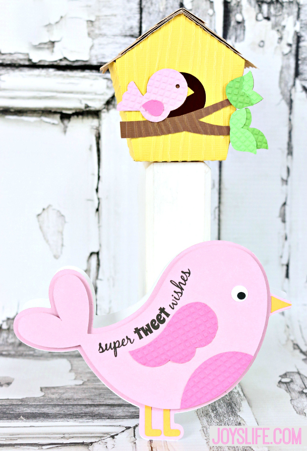 Spring Birdhouse Decor and Tweet Bird Card #SilhouetteCameo #CutnBoss #craftwell #loriwhitlock #JoysLifeStamps #birdhouse