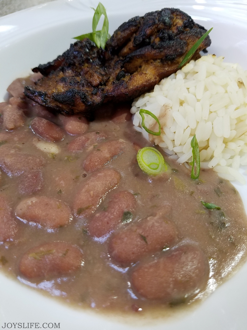 Jerk chicken with red beans and rice 
