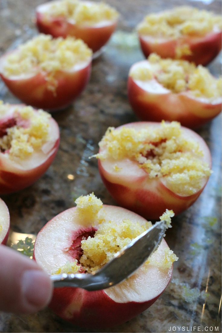 Roasted White Peaches with Honeycomb and Vanilla Ice Cream