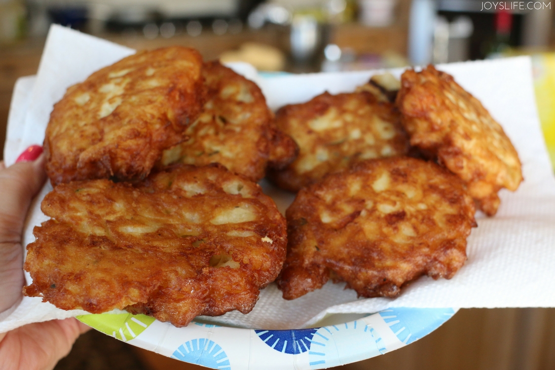 fried zucchini fritters paper plate