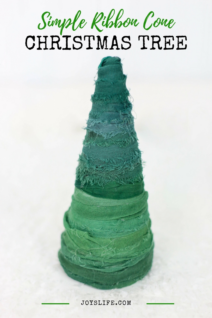 Christmas ribbon trees. Styrofoam cone, ribbon in 3 inch strips