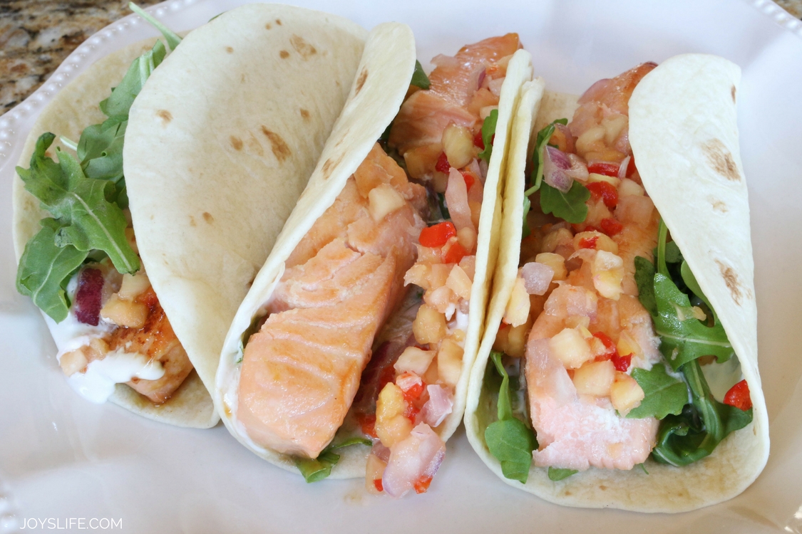 Pineapple Salmon Tacos with a Sour Cream Sauce