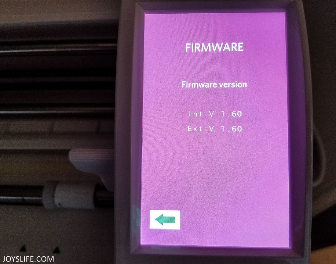 Silhouette Cameo current firmware version purple screen