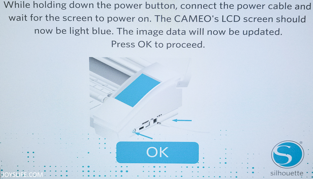 silhouette cameo update instruction screen