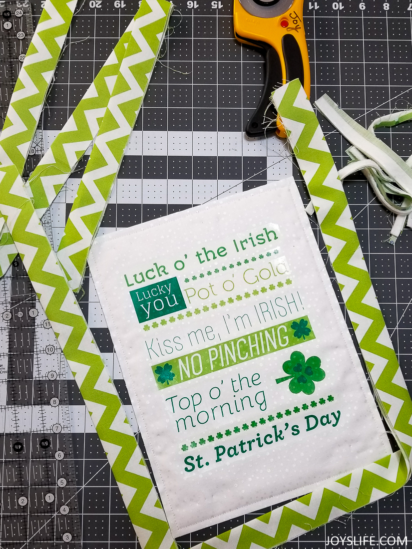Binding a St. Patrick's Day wall hanging
