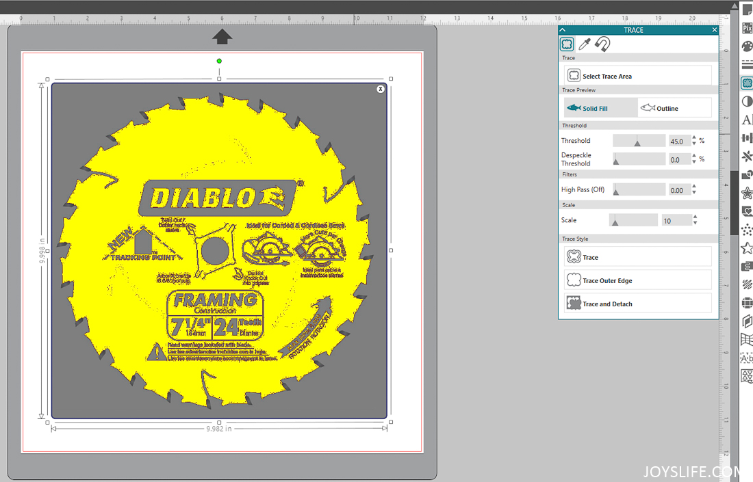 Saw Blade Solid Fill Import with Silhouette Studio Software