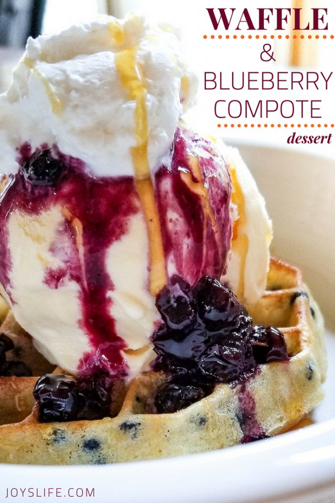 Waffle and Blueberry Compote Ice Cream Dessert #waffleicecream