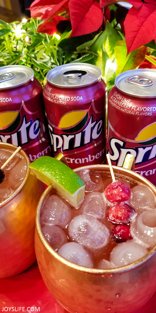 Cranberry Sprite Mule Cocktail with lime and cranberry garnish