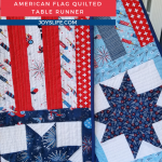 American flag quilted table runner with star quilt blocks in red white and blue fabric
