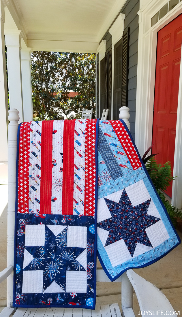 American flag table runner on covered porch