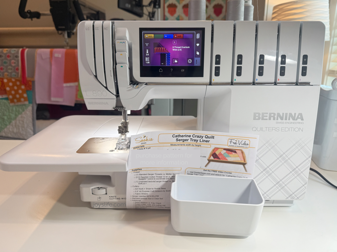 bernina L890 serger with Sookie sews Catherine crazy quilt serger pattern in joyslife longarm studio